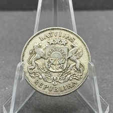 1925 LATVIA Lions Shield ANTIQUE OLD Vintage Silver European 2 Lati Coin i94731*