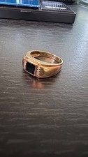 Mens 9ct Gold Gem Set Ring - UK Size R+