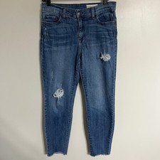 Pistola Women's Distressed Mid Rise Skinny Jeans Made In USA Size 31 Light Wash