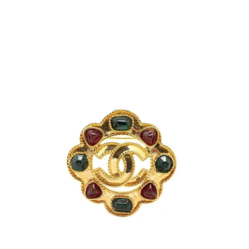 Chanel Vintage Coco Mark Gripoix Brooch 95A Gold Plated Glass 937220