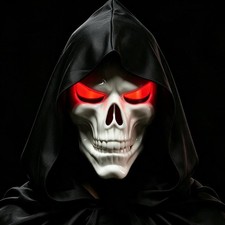 LED Skeleton Mask with Glowing Red Eyes, Halloween Costume for Adult Scary