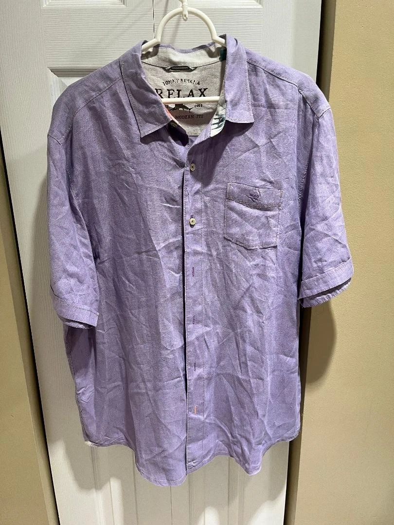 TOMMY BAHAMA RELAX PURPLE 100% LINEN SHIRT SIZE XL