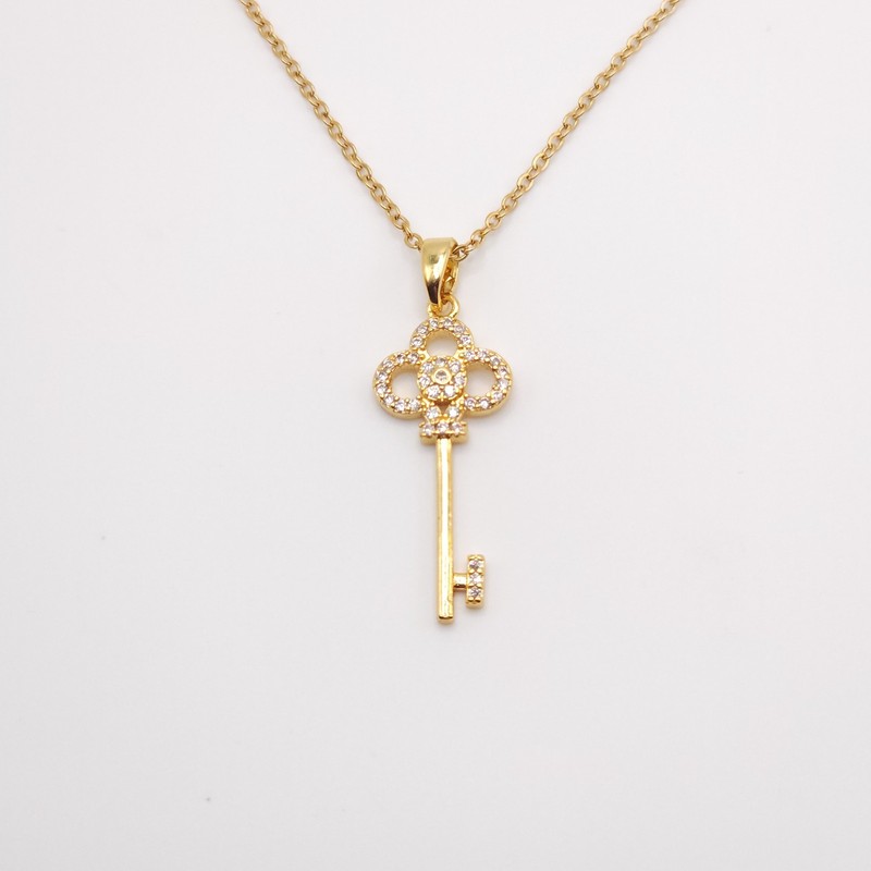 Silver 18k Gold Plated Key Pendant Necklace, 18" Chain - Product main view
