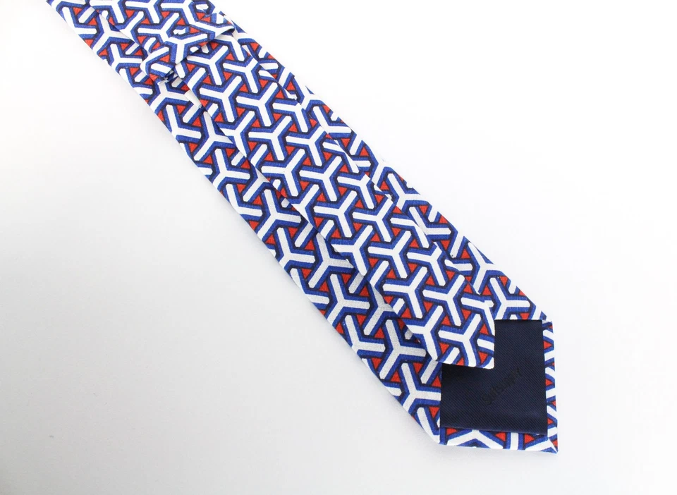 SUITSUPPLY Men's Tie 148 x 8 cm Blue Graphic Print Linen Cotton Pointed-End * - Image 4 of 4