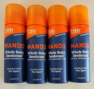 4 Mando Pro Sport Whole Body Deodorant Invisible Spray Travel Size 1oz Each