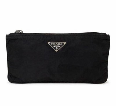 PRADA Black Nylon Pouch Black Flat From Japan