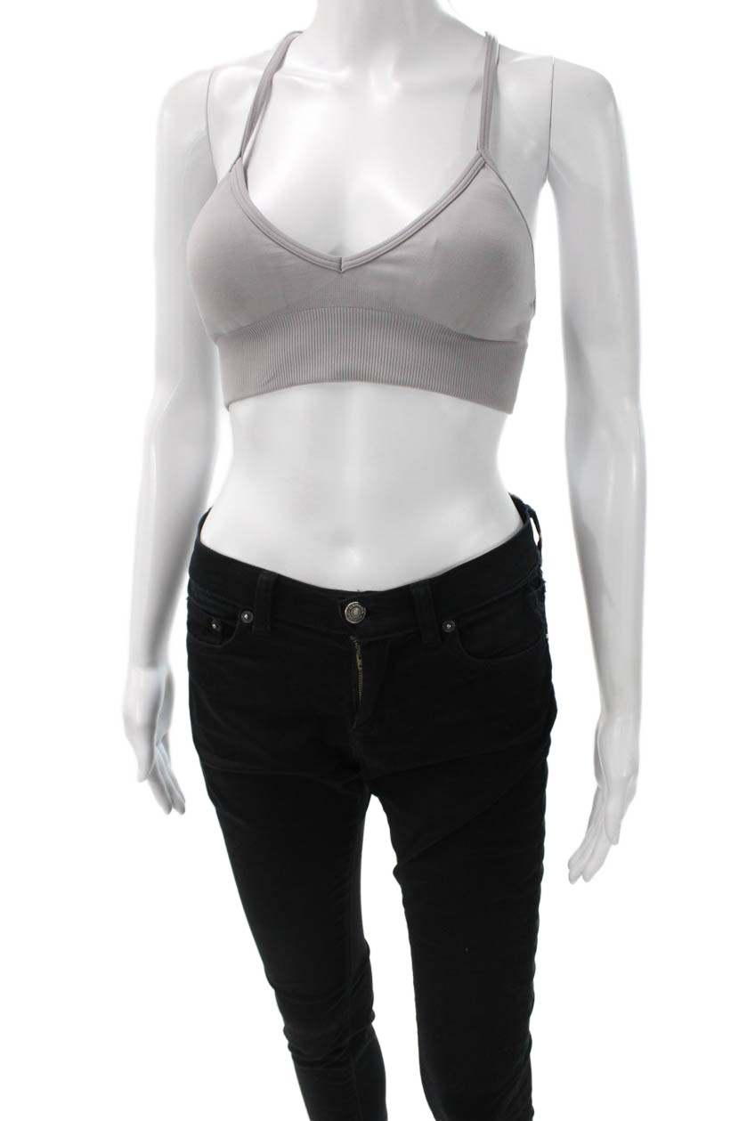 Lululemon Women Sports Bra Gray V Neck Polyester Sleeveless Size 8Free Shipping in US $100+ Orders | $6.95 Orders Below