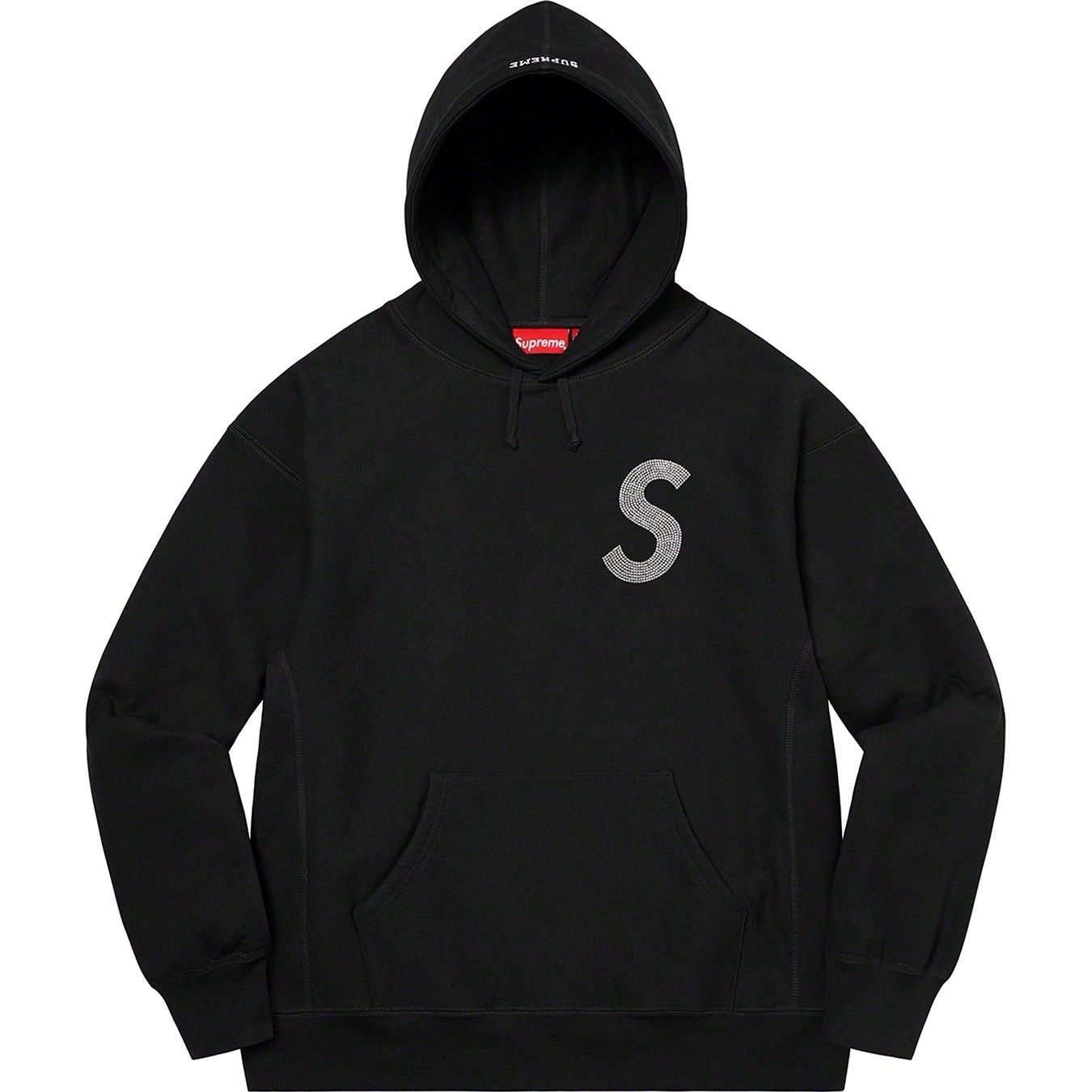SUPREME SWAROVSKI S LOGO (NOIR GRAND) SS21 SWEAT À CAPUCHE ! NEUF EN MAIN PRÊT À EXPÉDIER !