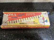 Vintage Noma Christmas Lights Red Berry Beads Original Box No3415 Cloth Covered