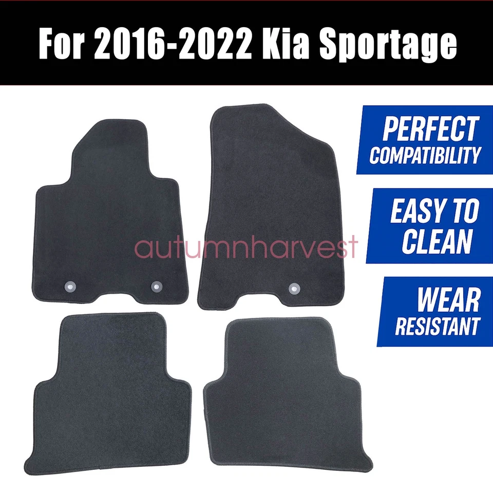 New For 2016-2022 Kia Sportage Front & Rear Velour Floor Mats Carpet Black 4PCS - Image 3 of 4