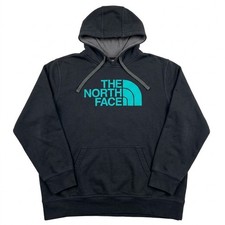 The North Face Men's Large Hoodie Black Pullover Teal Blue Logo Sweatshirt Gorp