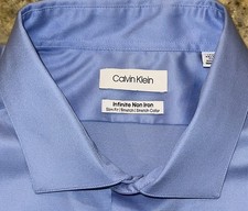 Calvin Klein Mens Blue Infinite Non Iron Slim Fit Stretch Dress Shirt 17.5x34/35