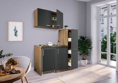 Küche Miniküche Singleküche Küchenzeile Pantry Eiche  Grau Levin 130 cm Respekta