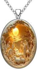 Nativity Scene Cameo Necklace for Women Religious Cameo Pendant Necklace Jesus R