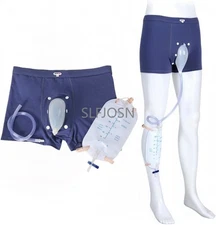 Male Wearable Incontinence Cotton Pants Urinal Leg Bag Silicone Funnel Collector