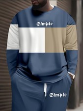 A set of men's plus-size fashion-blocked casual sportssuit with soft breathable