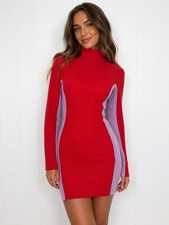 urban outfitters purple red ribbed fitted dress M long sleeve