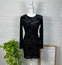 Women's M Lulu's NWT black mesh velvet dress lined
