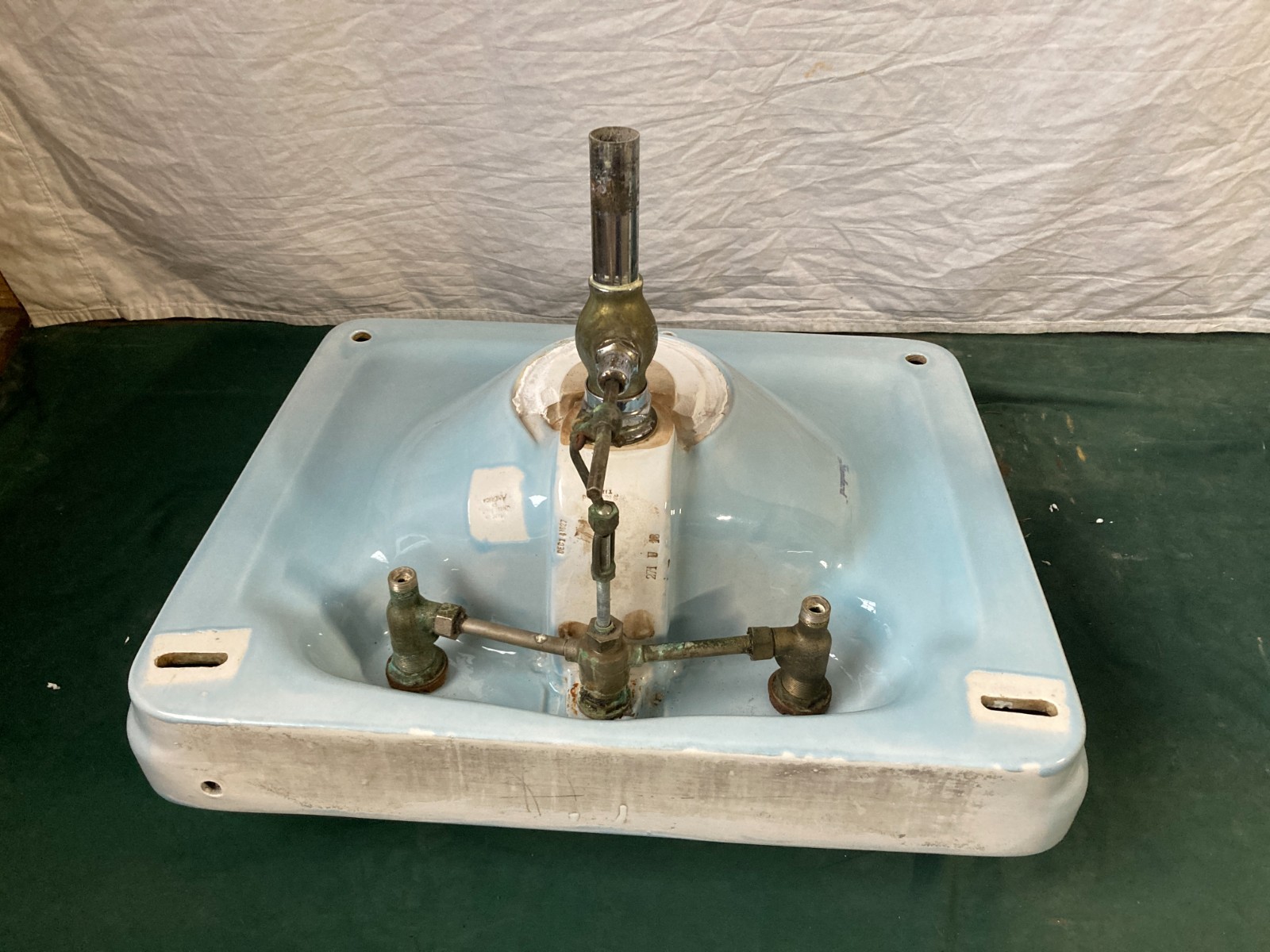 Antique 28x22 Light Blue Ceramic Pedestal Sink Old Vtg Standard 422-25E