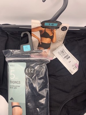 M&S Slips Paket x7 Paar 5x Tanga 2x Full Slip Shaping schwarz 14 portofrei 