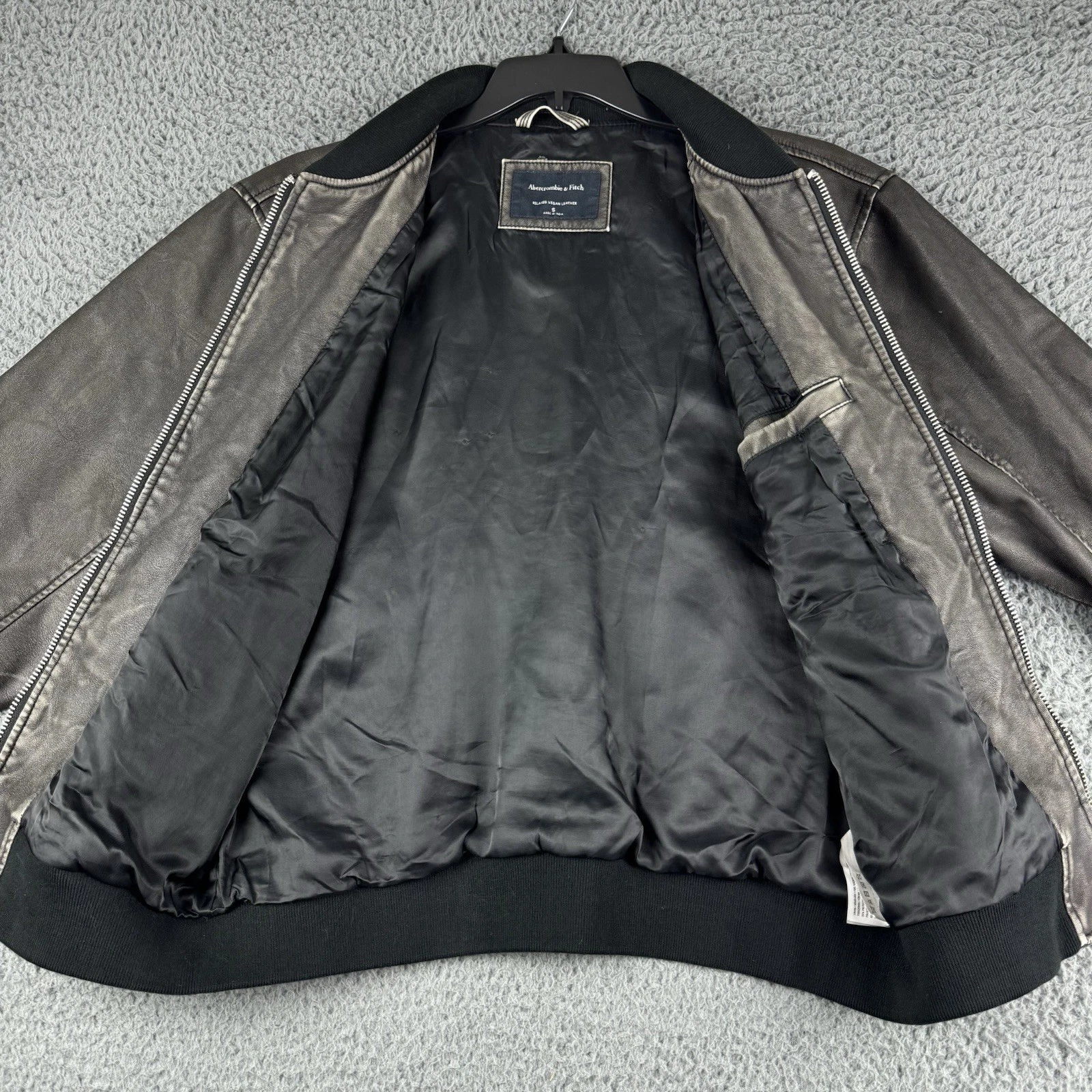 Abercrombie & Fitch Jacket Mens Small Relaxed Vegan Leather Bomber Grey Full Zip - product detail image 17