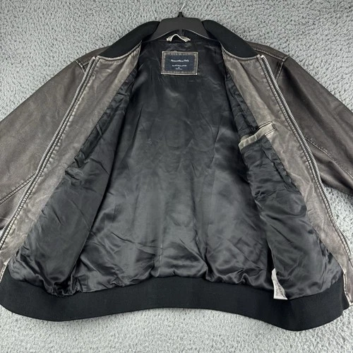 Abercrombie & Fitch Jacket Mens Small Relaxed Vegan Leather Bomber Grey Full Zip image 17