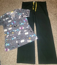WonderWink Set Scrub Pants Pet Print Top Black XSmall Reg 31" 5006