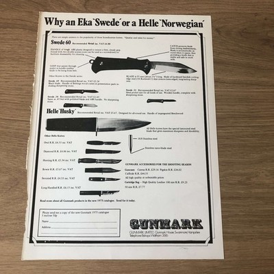 GUNS10 MAGAZINE ADVERT 12X9 EKA SWEDE & HELLE NORWEGIAN KNIVES