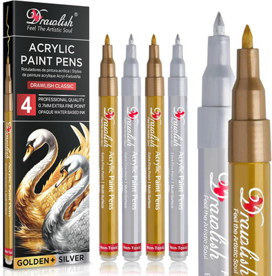 Acrylic Paint Pens Set 4Pcs Gold Silver 0.7mm Fine Tip Permanent Art Markers