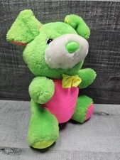 Vintage America Wego Puppy Dog Neon Green Pink Plush 7 Stuffed Animal