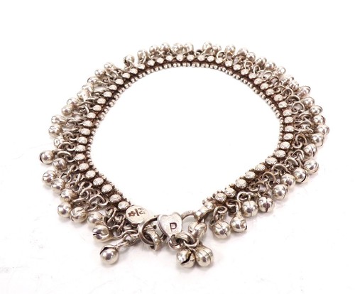 VTG Sterling Silver Bridal Payal Ankle Bracelet Belly Dancer Bells 10.25"Adjust.