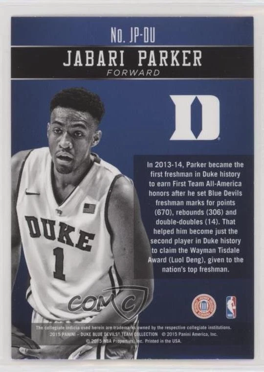 2015 Panini Duke Blue Devils Honors Jabari Parker #JP-DU - Image 2 of 2