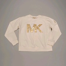 Michael Kors Gold Logo Sweatshirt Women's Small Long Sleeve Bone Color Pullover