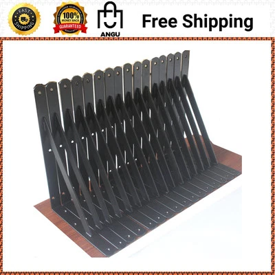 MHMYDZ 16 Pack L12" X H 8 Black Heavy Duty Shelf Brackets with Screws Metal Brac Rustic