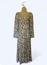 Reformation Women's Midi Dress Size 6 Long Sleeve Cream Blue Flowers Slit