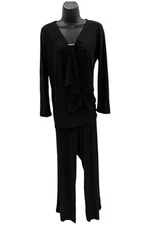 Antthony Women's 2-piece Jabot Tunic and Pant Set Black