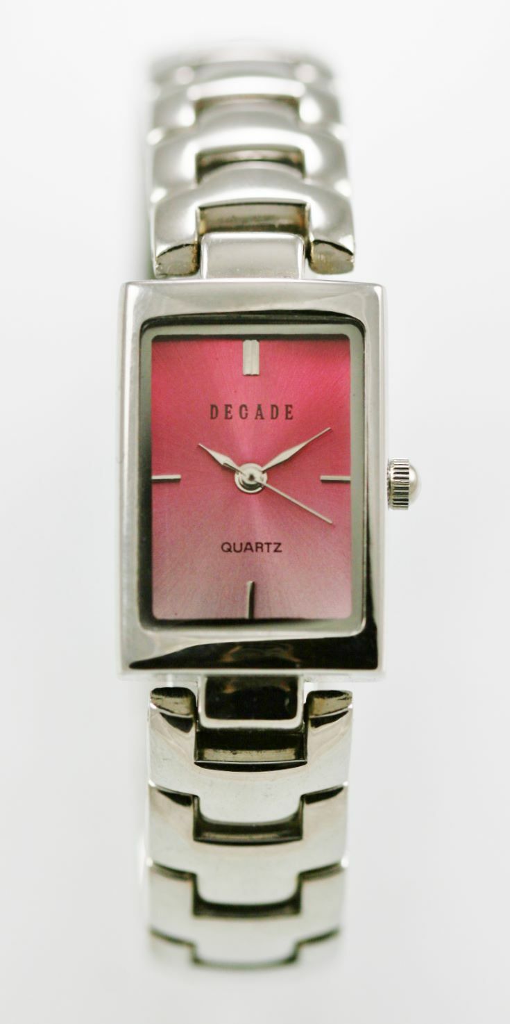 Decade Watch Womens Pink Stainless Steel Silver Water Resistant Battery Quartz