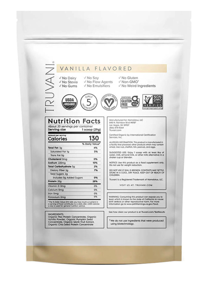 Truvani Plant Based Vanilla Protein Powder 20.9oz 20 Servings NEW Fast