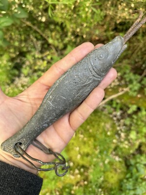 19th century fishing hook Antique Leather and Steel Gaff sizes may vary Large Lead And Iron Fishing
