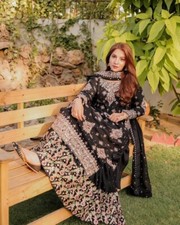 Black Color Sharara Kurti Dupatta Set Wedding Party Wear Traditional Vintage Set