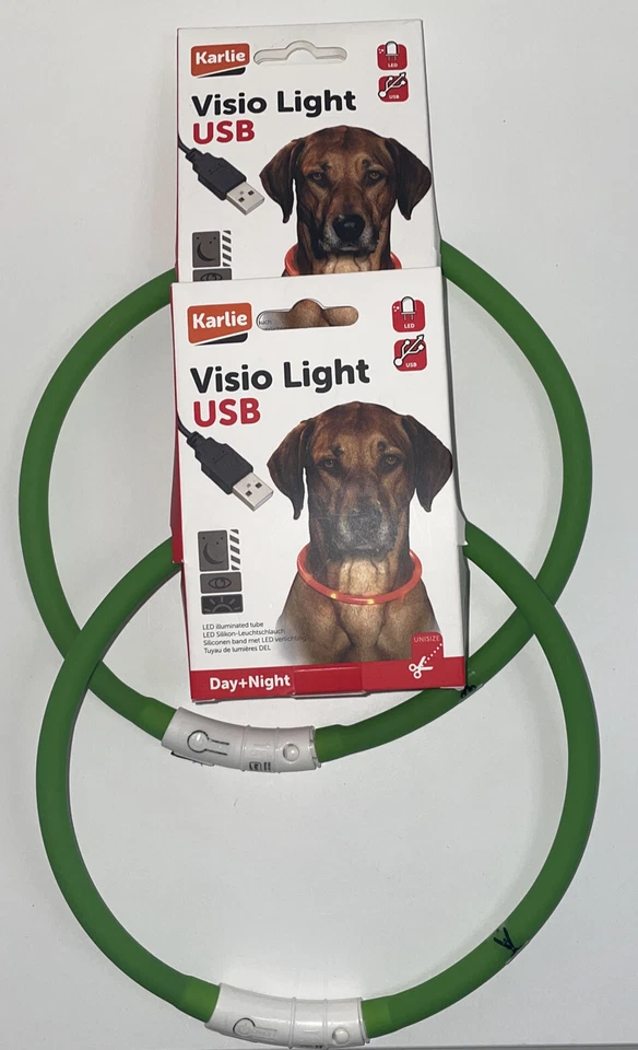 2 X Karlie 64908 Visio Luz Ajustable (máximo 70 cm) USB LED Cuello para Perro Mascota - Verde Foto 2 de 3