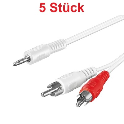 2m Y Audio Chinch Kabel 2 Cinch Stecker 3,5mm Klinke Kopfhörer High Quality weiß