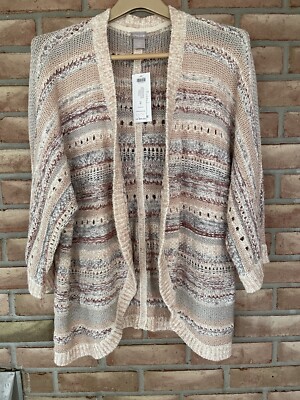 NWT Chico's Women s Mixed Yarn Cocoon Open Cardigan Sweater size 2 (L) $99
