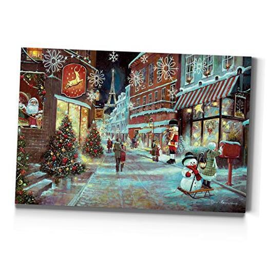 Cozy Winter Village Wall Art Christmas Paris Scene 32x48 Inches-image