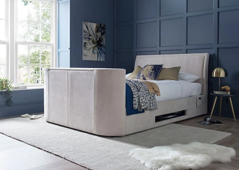 Double TV Bed With Ottoman Storage Oatmeal Fabric Ardwick