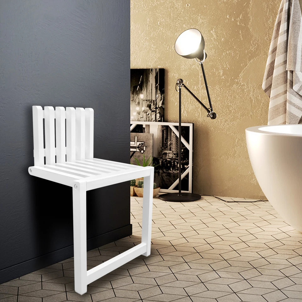 Asiento de baño plegable banco silla de ducha montaje en pared madera maciza entrada pie taburete Foto 3 de 4