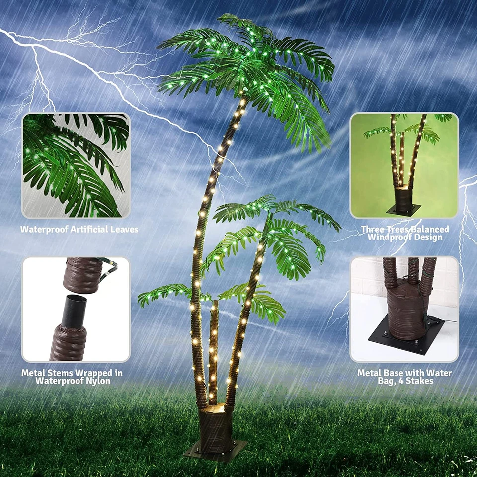 Artificial Palm Tree 6FT Outdoor w/8 Modes for Christmas Decor Home Patio Party - Image 4 of 4