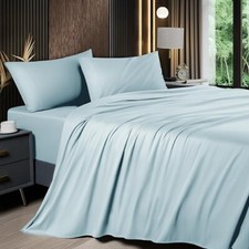 Shilucheng 6 Piece King Sheet Sets, Cooling Sheets, Bamboo French Blue