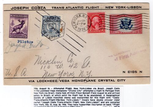 CE2 on Trans-Oceanic Flight 1936 Joseph Costa Atlantic NY - Lisbon Autographed - Picture 1 of 2