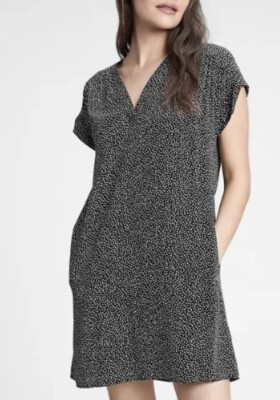 GAP Black White Polka Dot V Neck Short Sleeve Casual Dress Womens Medium